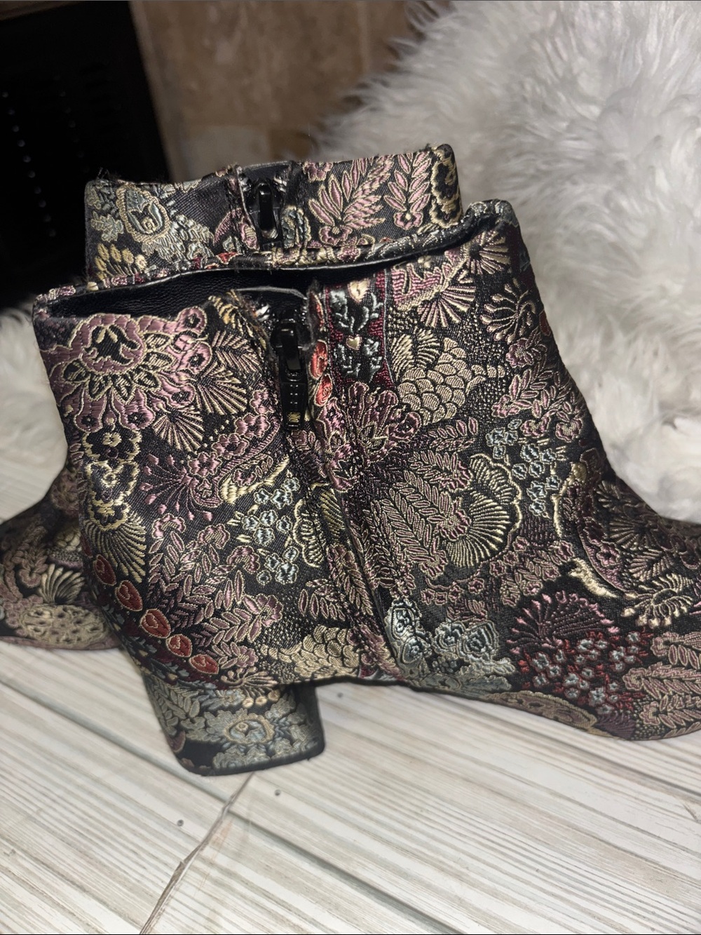 Alex Marie Tionna Metallic Floral Ankle Booties Shoes Block Heel Women’s Sz 8.5 - Picture 4 of 8